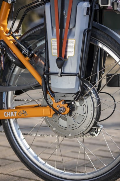 Van Raam chat - vélo transport pousse-pousse - emplacement batterie