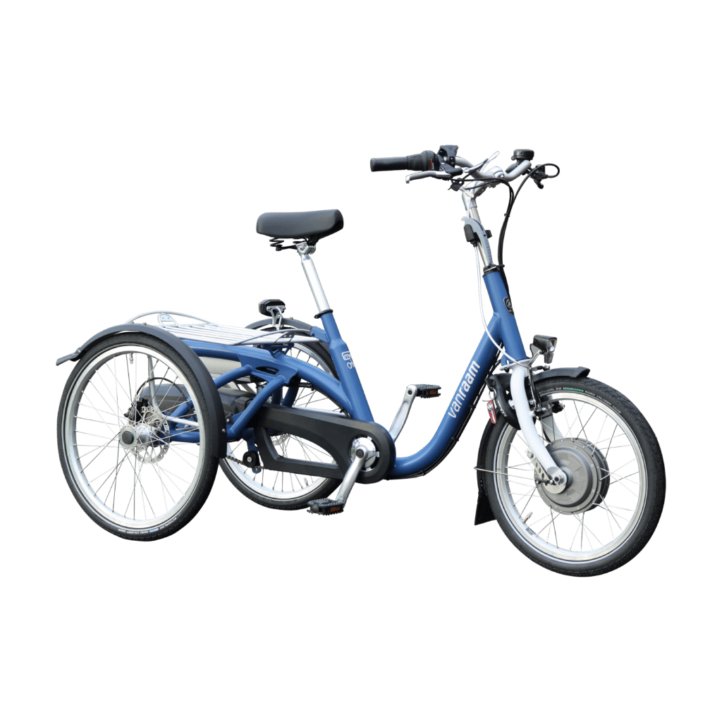 Vélo adapté aux personnes à mobilité réduite, modèle Van Raam, avec trois roues et un design confortable.