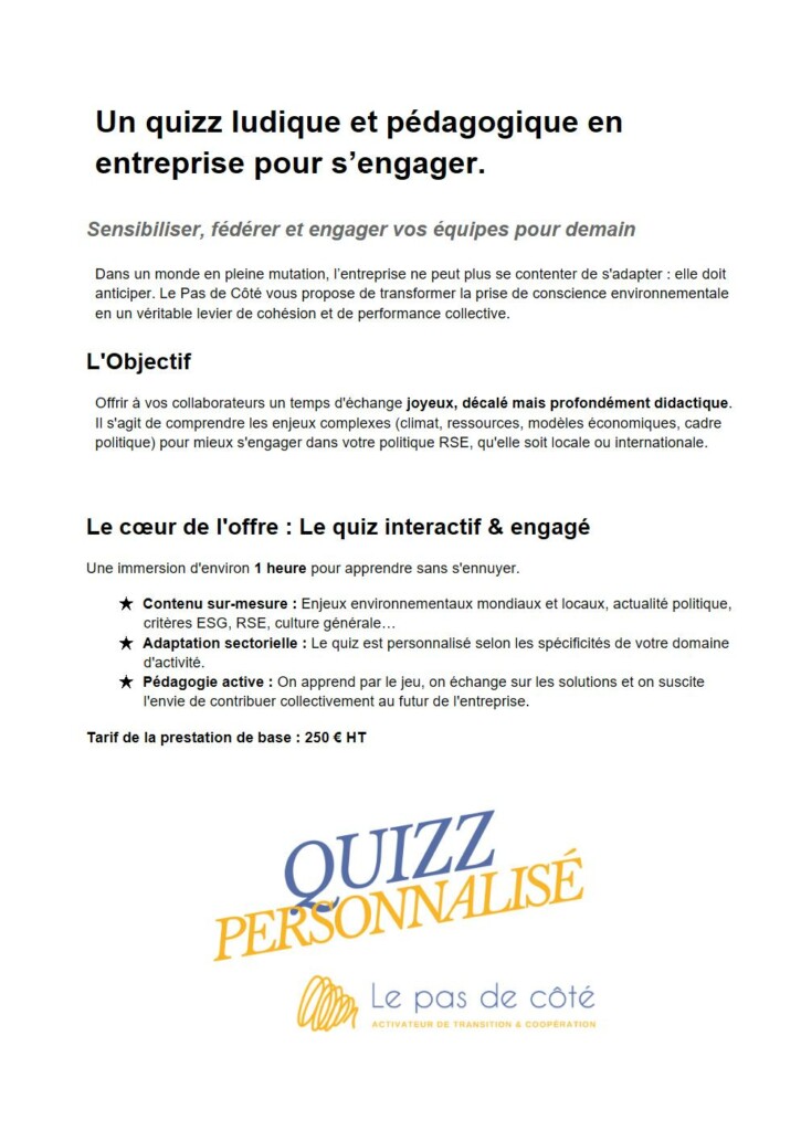Quizz interactif en entreprise pour sensibiliser et engager les équipes sur des enjeux environnementaux.
