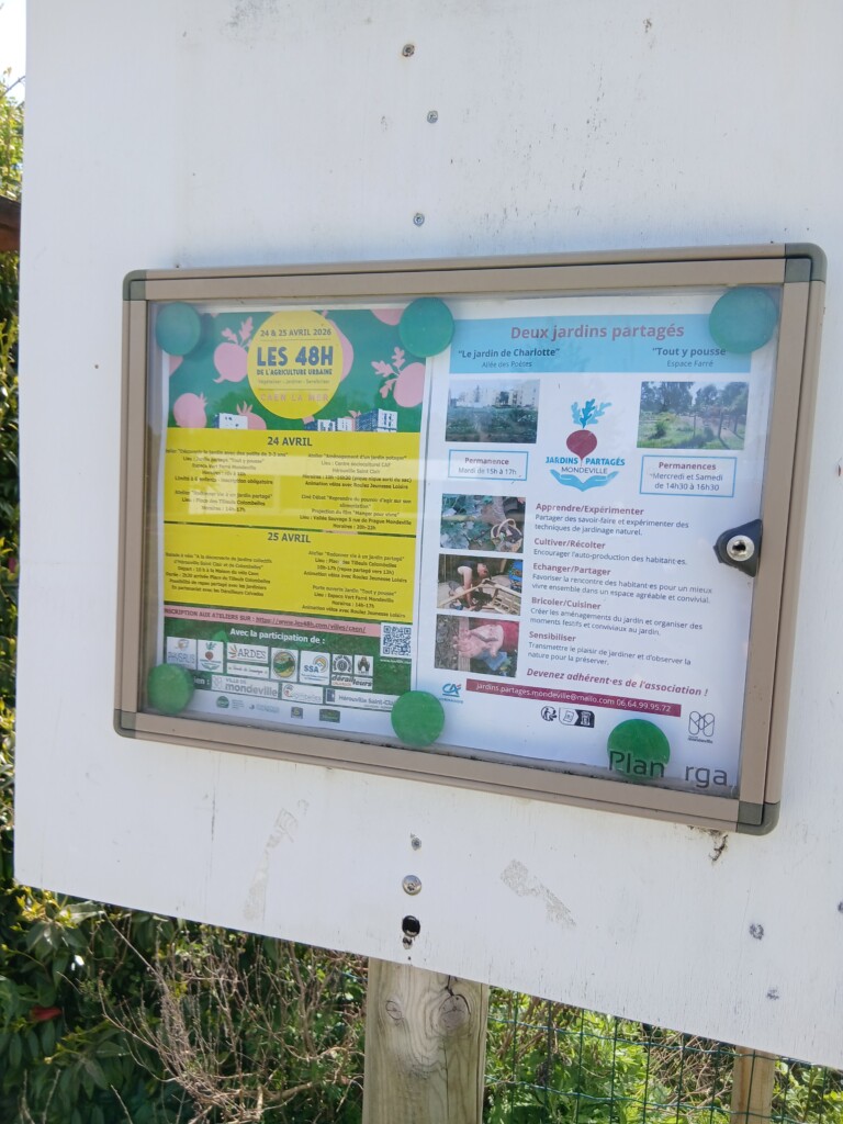 Affiche des 48H de l'agriculture urbaine à Caen, présentant des jardins partagés et divers événements.