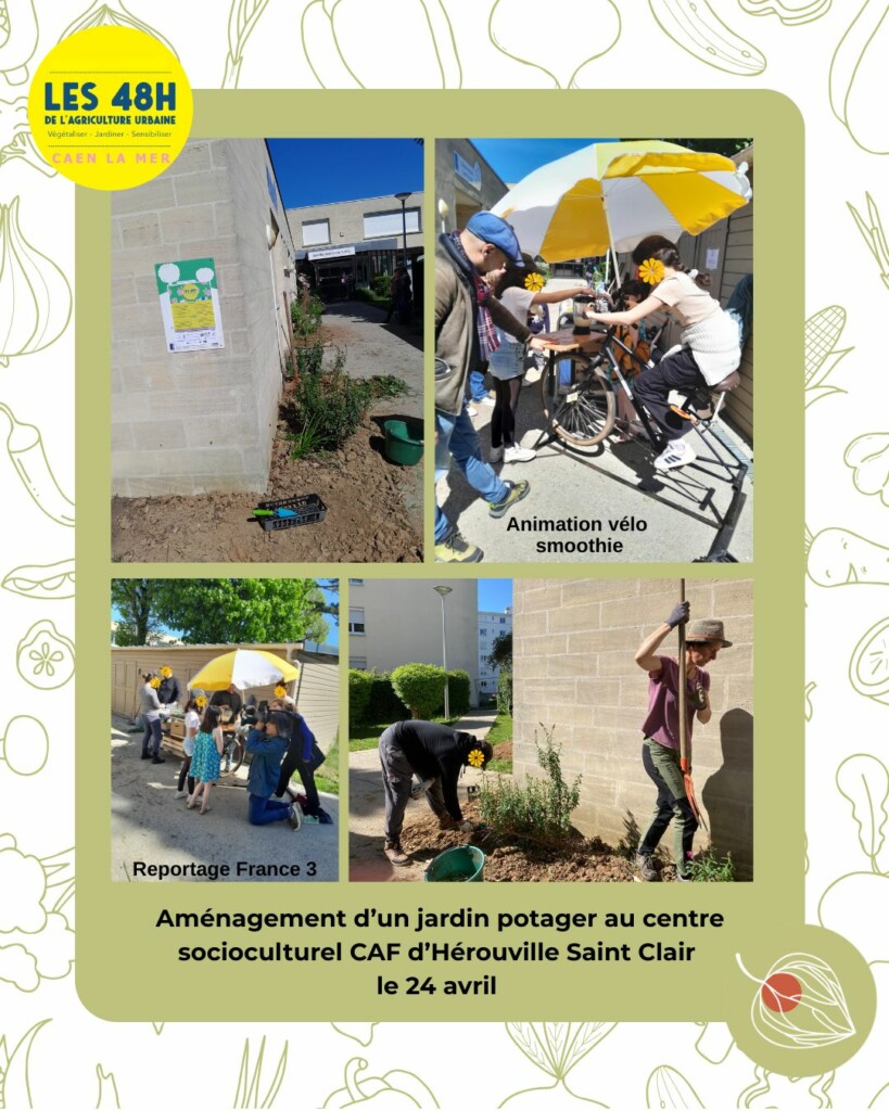 Activité de jardinage et animation vélo smoothie au centre socioculturel CAF d'Hérouville Saint Clair.